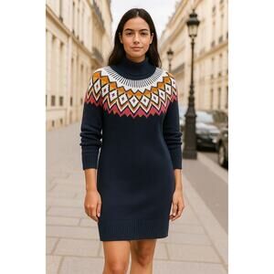 Old Navy Fair Isle Sweater Dress Womens Size Small Navy Blue Winter Holiday